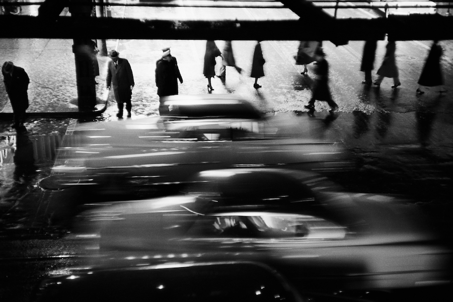 Rushing cars, New York, 1953
